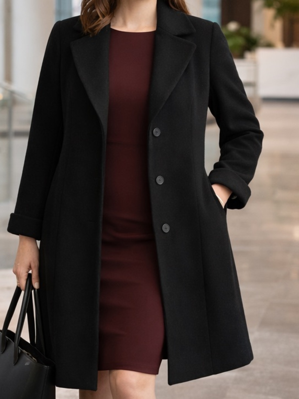 Katherine Kelly Black Wool Blend Coat Size 14 Classic business coat